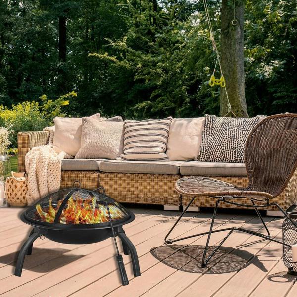 Groundlevel Round Foldable Fire Pit with Cooking Grill