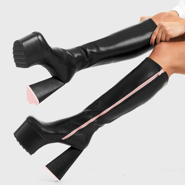 Lamoda Wide Eyed Black Pink Platform Knee High Boots Chunky Streetwear