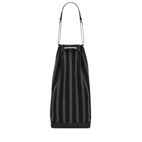 Saint Laurent long bucket bag in black and grey woven canvas