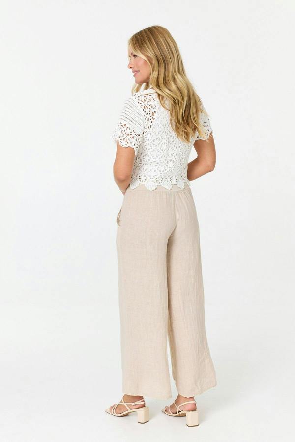 White | Crochet Texture Short Sleeve Button Top