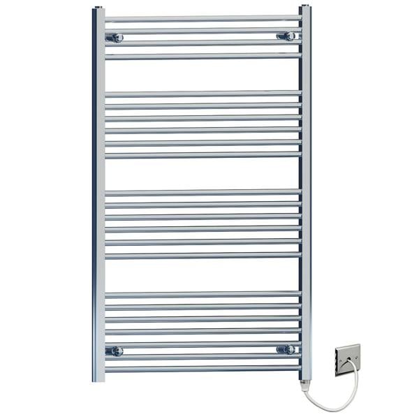 MYHOMEWARE 700 x 1200 Flat Chrome Flat Electric Pre-Filled Towel Rail Radiator For Designer Bathroom Standard Element
