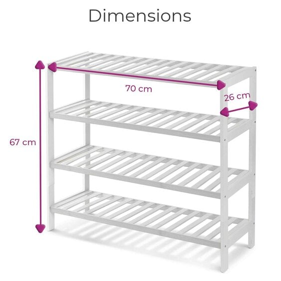Neo White 4-Tier Bamboo Shoe Rack Wooden Shoe Storage Organiser Shelf for Hallway, Entrance Living Room
