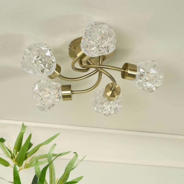 Pagazzi Lighting Dodo 5 Light Antique Brass Flush Ceiling Light