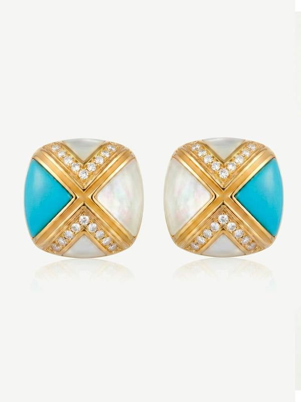 MUCHV Turquoise & Mother of Pearl Square Stud Earrings