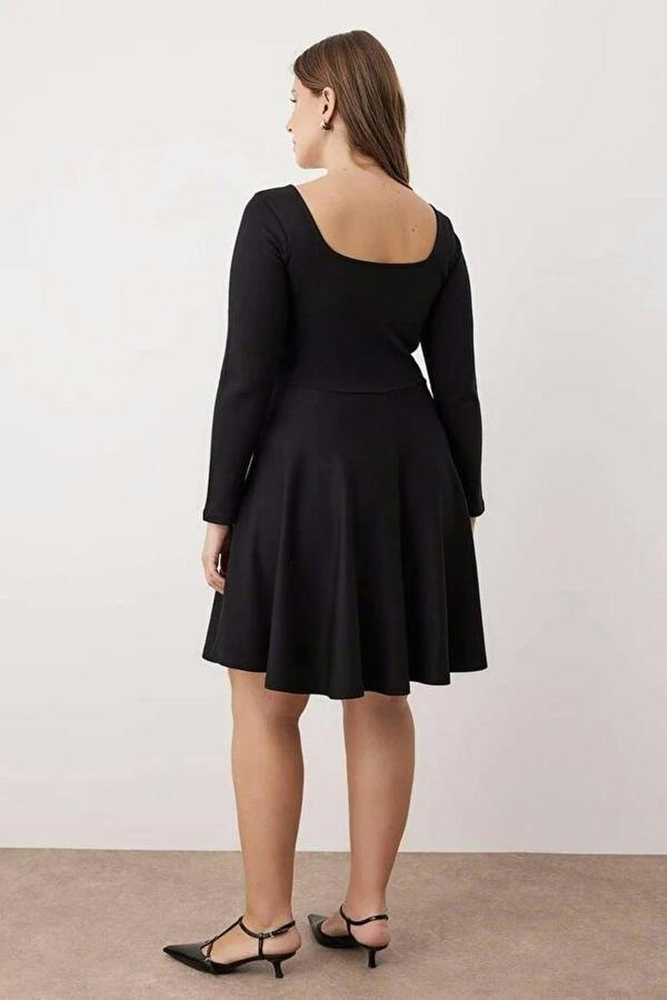 WOVCOR Square Neck Skater Mini Knitted Plus Size Dress