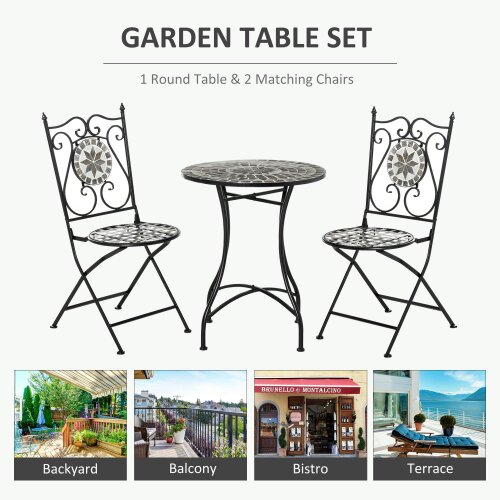 Wyld Haus Lilera 3 Piece Mosaic Tile Bistro Set With Folding Chairs And Metal Frame
