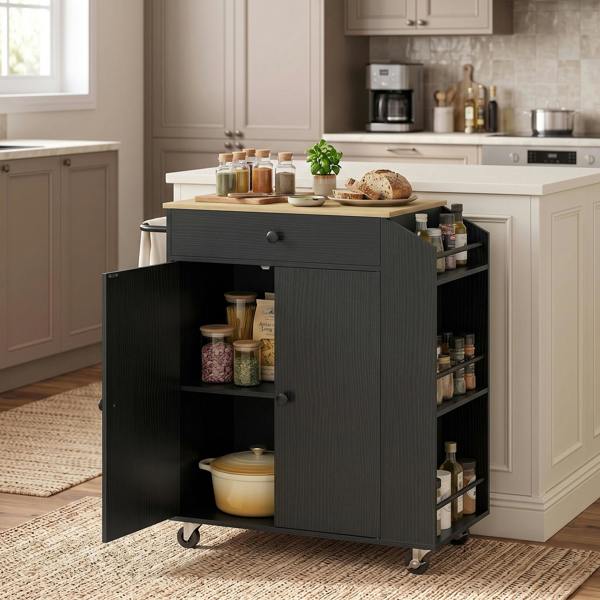 HOMCOM Kitchen Island with 3-Tier Spice Rack, Kitchen Cart with Towel Rack