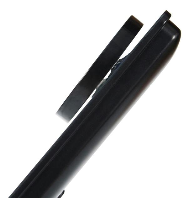 close up side view of compact 10x magnification mirror attached via suction pads to 24 LED touch dimmable make up mirror