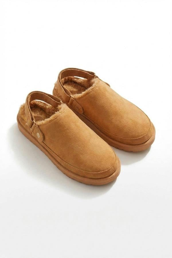 Niraya Faux Suede Slingback Mule Sandals With Cuff Strap - Camel_wb