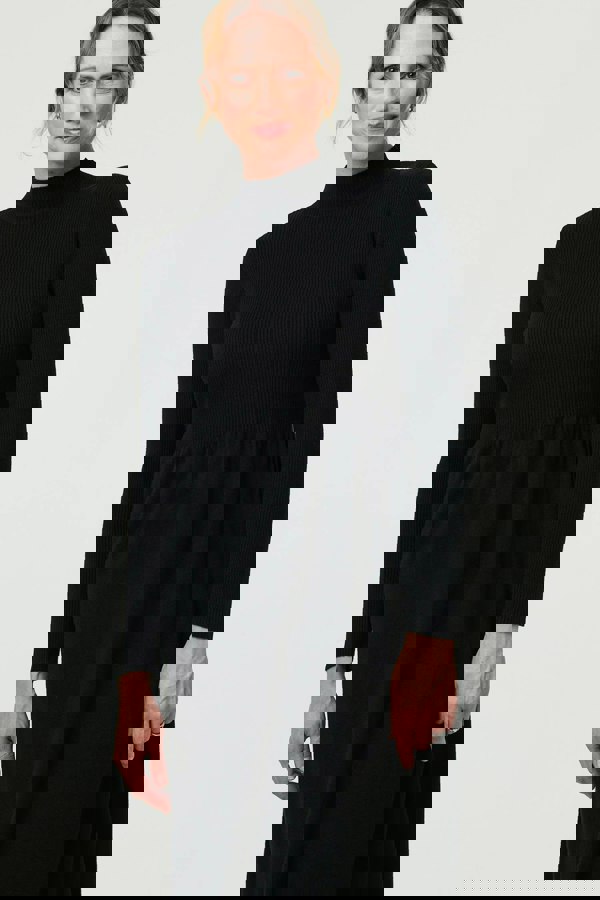 Black | Textured High Neck Midi Jumper Dress
