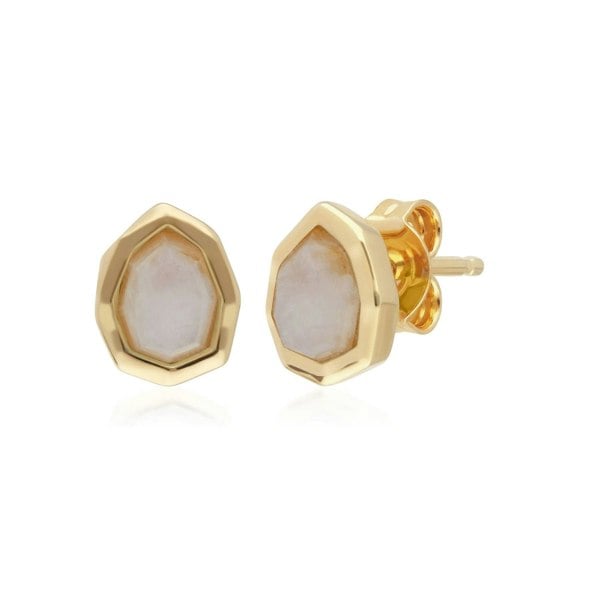 271E021103925 Irregular B Gem Rainbow Moonstone Stud Earrings in Gold Plated Silver 1