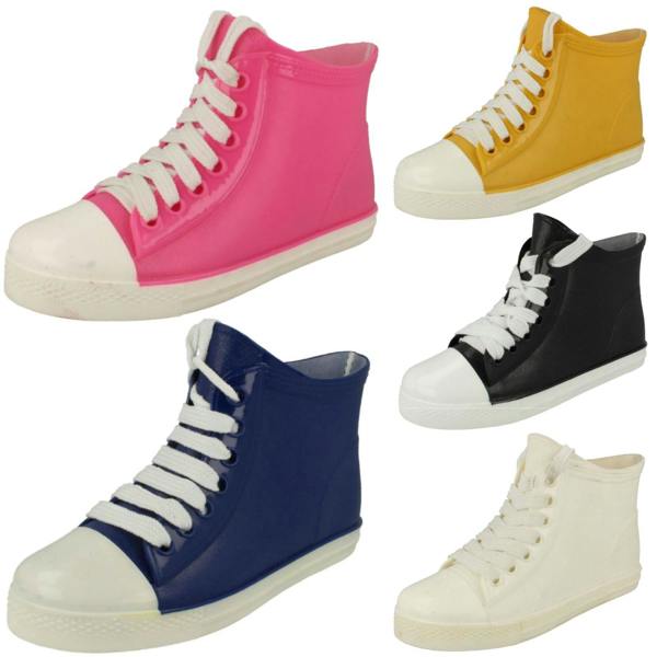 Spot On Ladies Spot On Lace Up Sneaker Style Ankle Wellington Boots