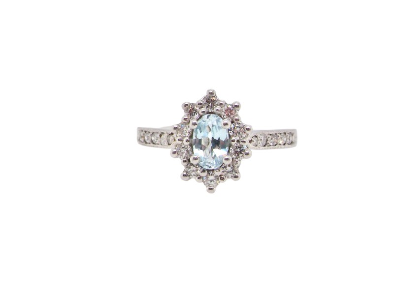 Vintage Tom Aquamarine and Diamond Cluster 18 Carat White Gold Ring