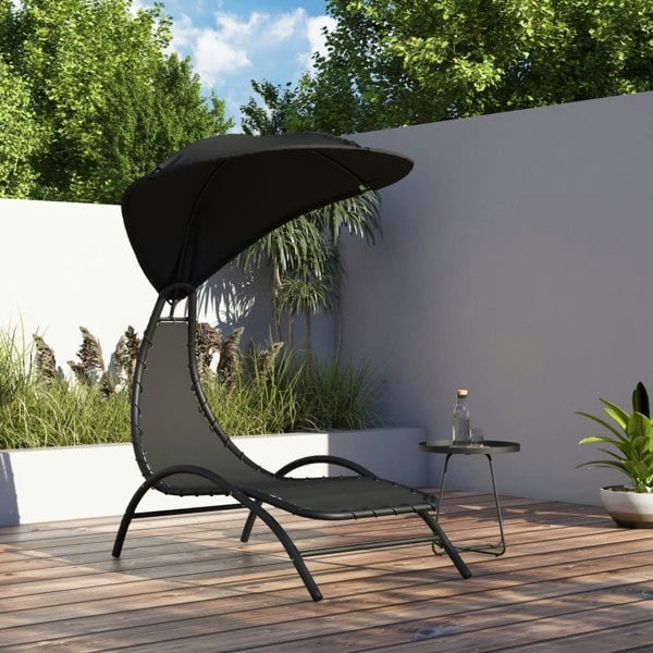 Berkfield Sun Lounger with Canopy Black 167x80x195 cm Fabric and Steel