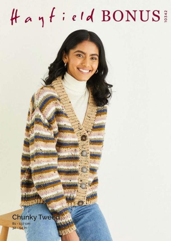 Hayfield Bonus Chunky Tweed Knitting Pattern 10342, Cardigans for Women, 32 - 54 Inches
