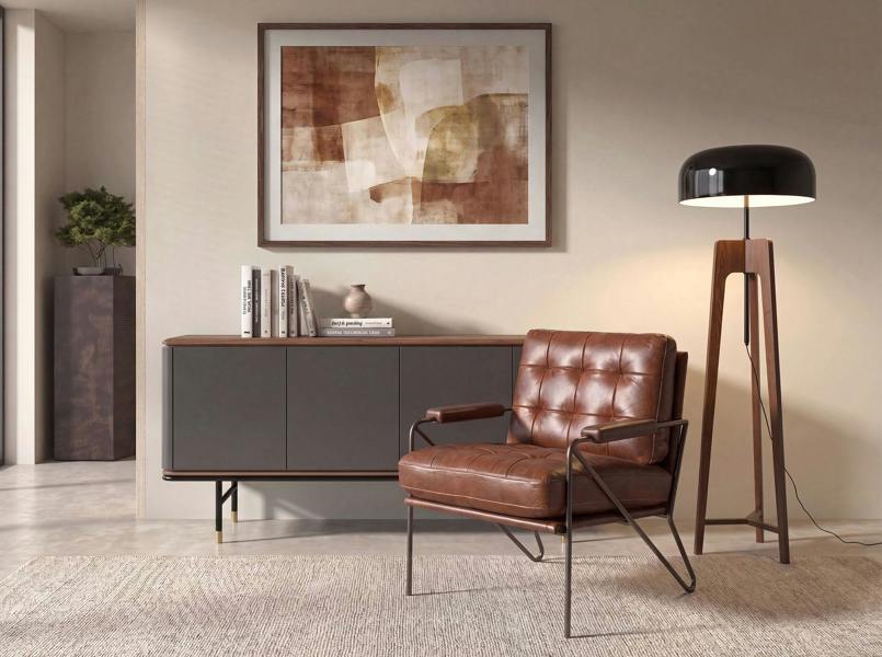 Angel Cerdá Floor lamp in black and white aluminium and walnut-coloured pine wood 8110