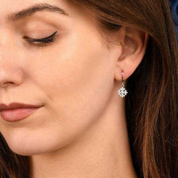 Zavana Silver Snowflake Drop Leverback Earrings With Cubic Zirconia For Women
