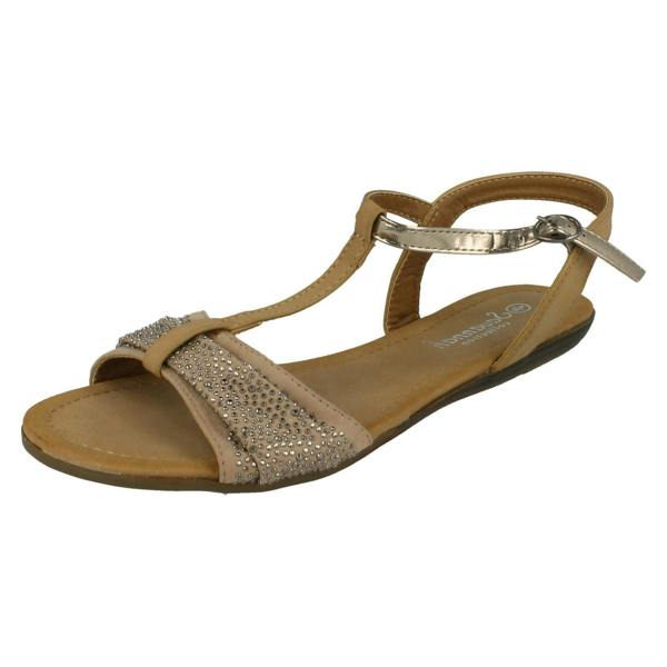 Savannah Ladies Savannah T-Bar Beaded Bow Vamp Sandals