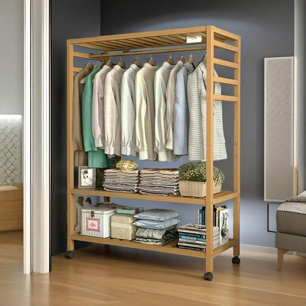 Rafaelo Mobilia Bamboo 4-in-1 Open Wardrobe With Shoe Rack