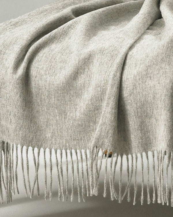 Grey Classic Plain Tassel Hem Brushed Alpaca Blend Throw