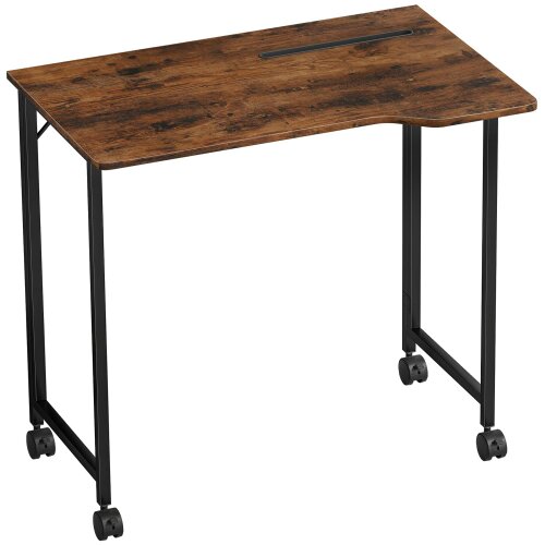 Wyld Haus Zika 80cm Wooden Rustic Brown Folding Desk Lockable Wheels