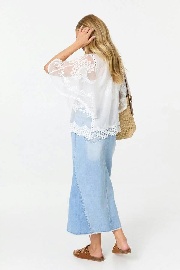 White | Embroidered Texture 1/2 Sleeve Blouse