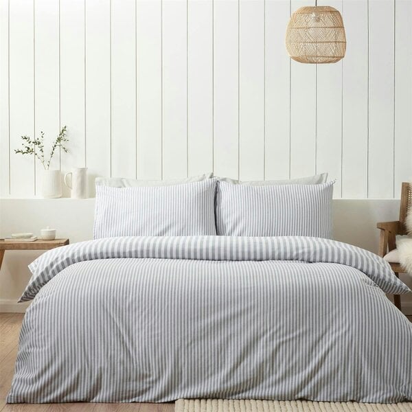 HomeSpace Direct Brushed Stripe Silver Grey Duvet Cover Set