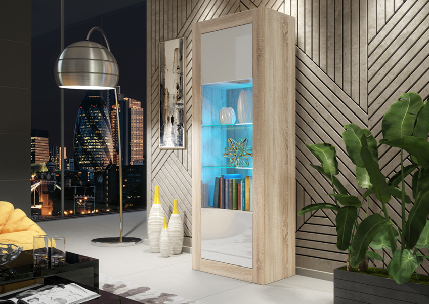 Mex Furniture 170cm Modern Display Cabinet – White High Gloss Doors