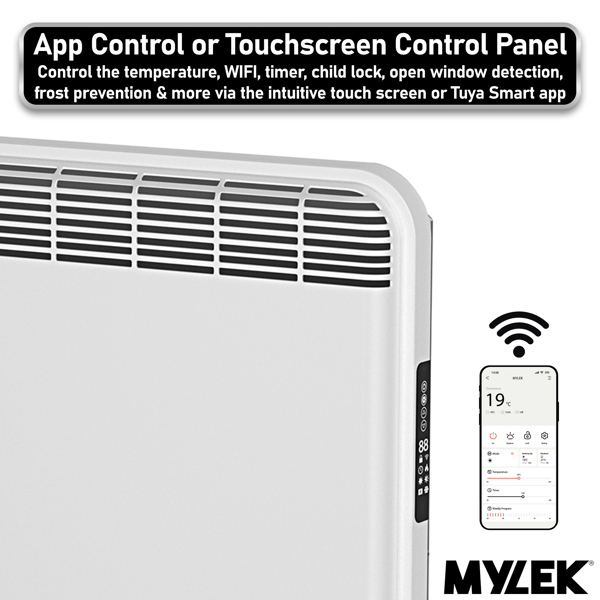 MYLEK WiFi Electric Panel Heater Radiator Smart Wall Mounted or Freestanding Heater with App Control 1.5kw