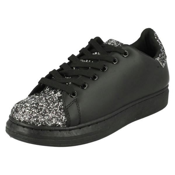 Spot On Ladies Spot On Lace Up Trainer Pump with Glitter