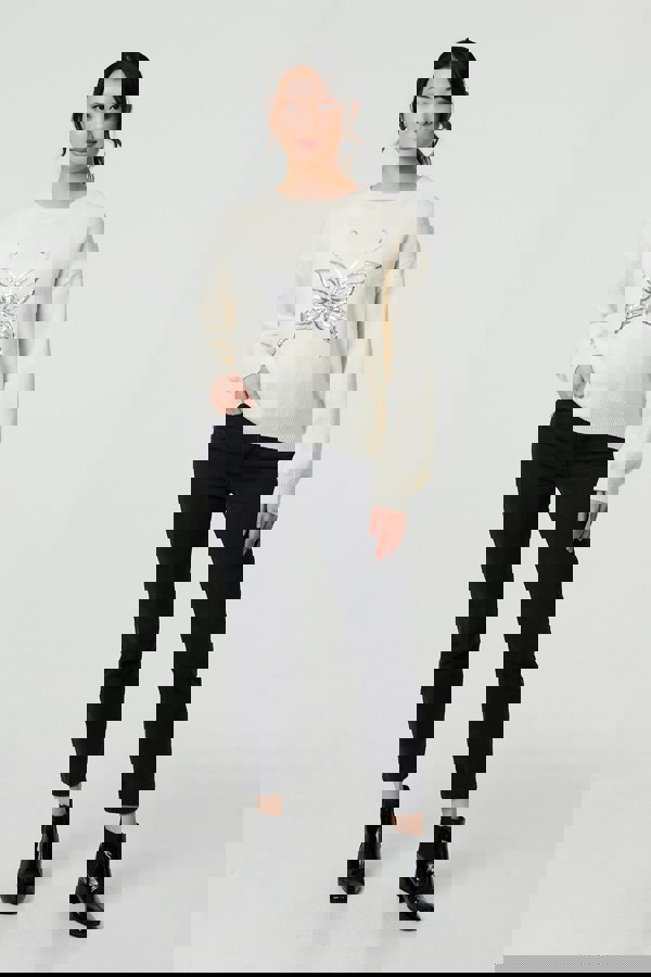 White | Butterfly Embellished Puff Sleeve Jumper
