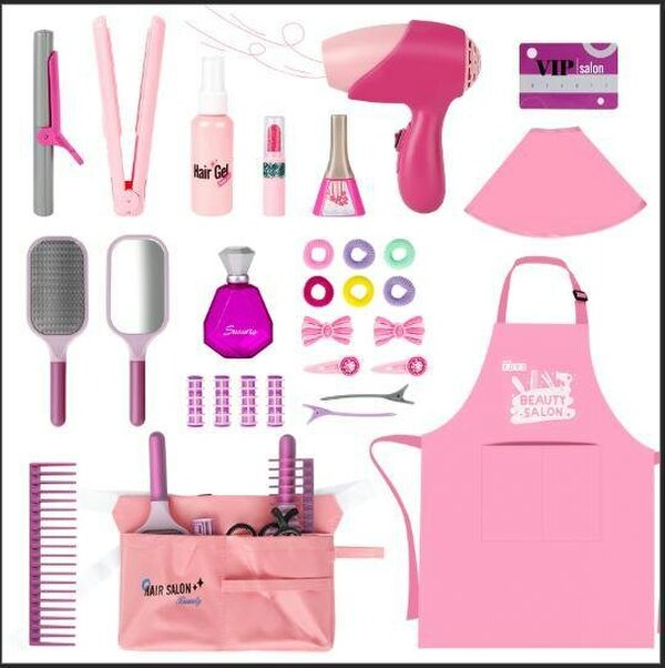 deAO Toys 32-Piece Hair Beauty Stylist Toy Set – Pretend Play Salon Kit with Realistic Tools & Accessories Role Play Gift for Kids Ages 3+