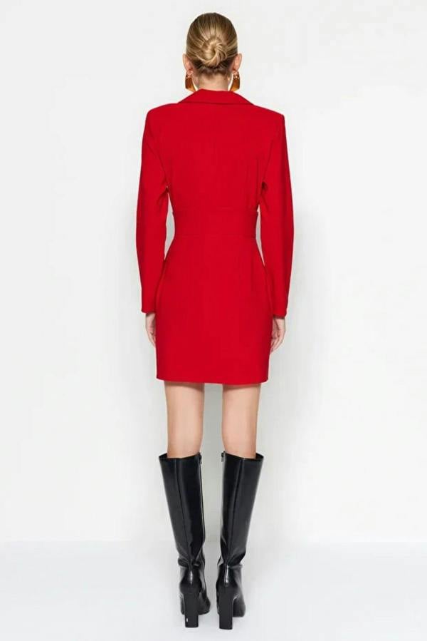 Hoxton Gal Button-Detail Woven Mini Blazer Dress