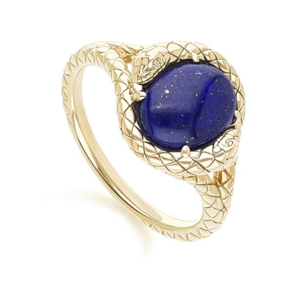Gemondo ECFEW™ Oval lapis lazuli snake two-headed coiled bezel-set cabochon ring in gold vermeil sterling silver