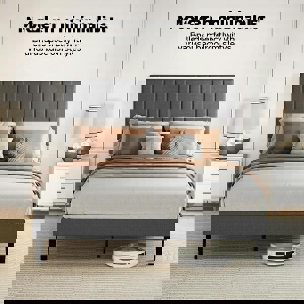 Levede King Bed Frame Linen Fabric Upholstered Soft Foam Headboard Wooden Slat