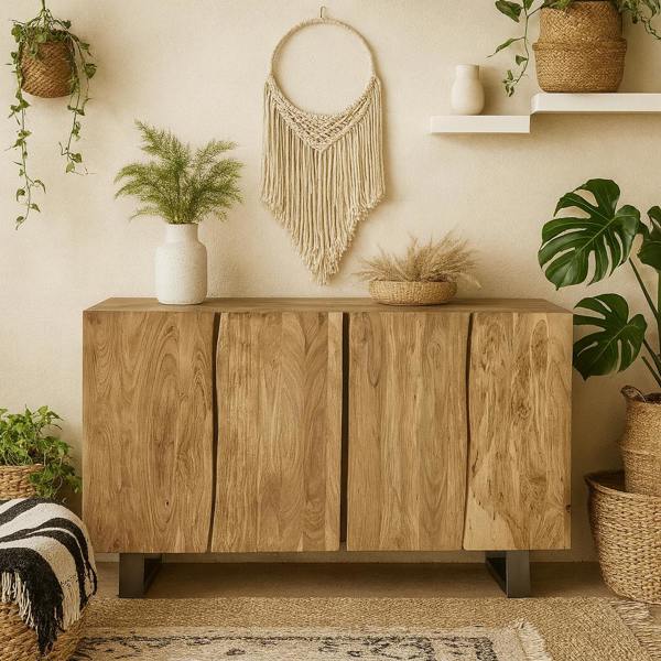 Wyld Haus Wellington Acacia Wood Modern Sideboard 4 Drawers