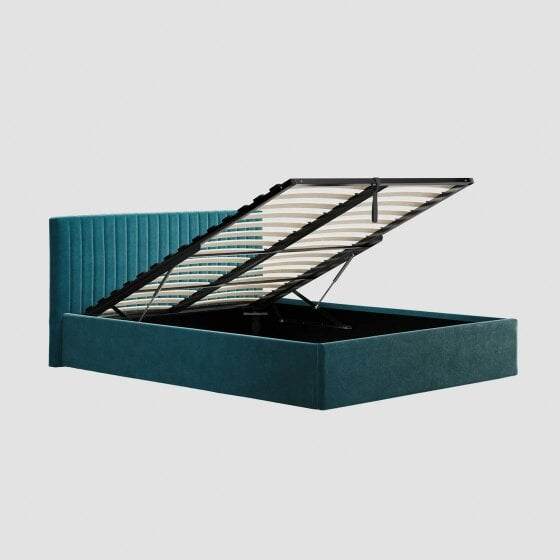 Wyld Haus Dublin Teal Blue 4ft6 Double Ottoman Bed with Ribbed Headboard