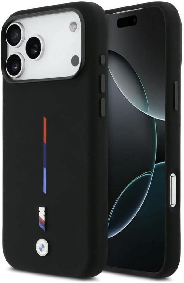 BMW M Series Silicone Tricolor Line Case with MagSafe for iPhone 17 Pro Max 6.9" Black - BMHMP17X25SITMIK