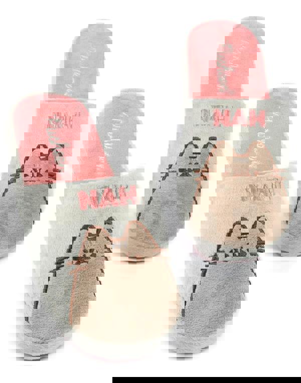 Pusheen Womens Beige Pusheen OR Nah Embroidered Graphic Mule Slippers