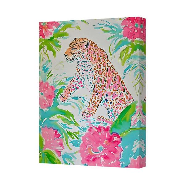 Benjamin Tate Design Colorful Leopard On Tropical Jungle Flowers Canvas Print
