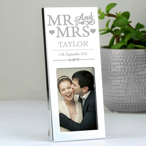 Personalised Memento Company Personalised Small Mr & Mrs 2x3 Silver Photo Frame