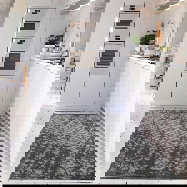 Machine Washable Flatweave Rug Geometric Black