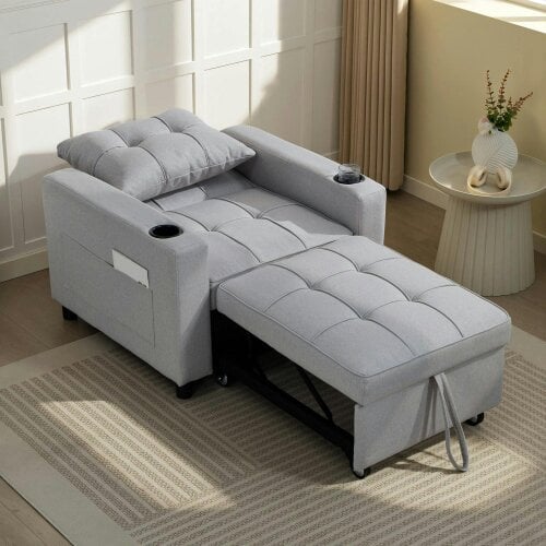 Wyld Haus Soliri Light Grey Upholstered 3 In One Convertible Single Sofa Bed Tufted Cushion
