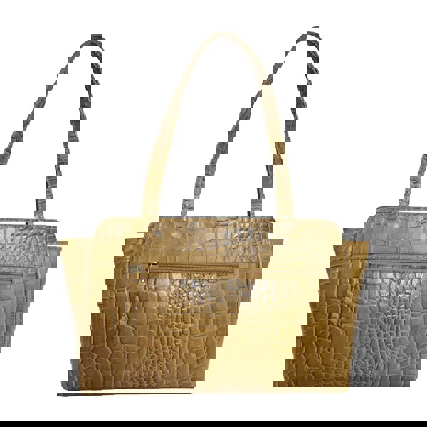 Assots London 'JUDITH' Mustard Croc Real Leather Shoulder Bag