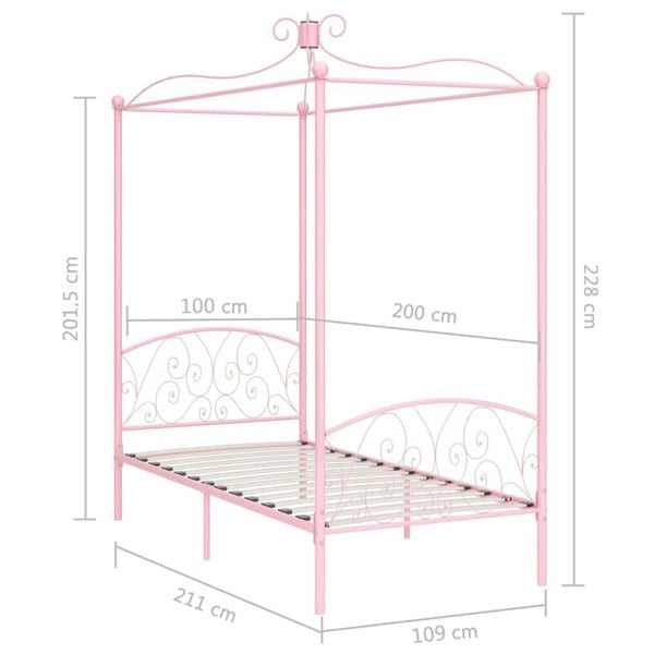 Berkfield Canopy Bed Frame Pink Metal 100x200 cm