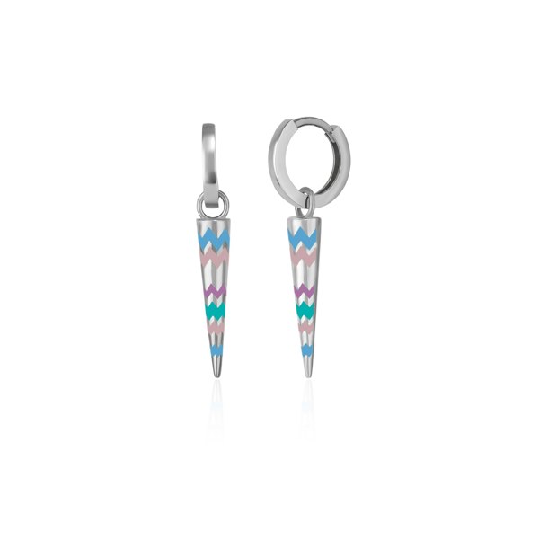 Spero London Rainbow Spike Sterling Silver Drop Hoop Earrings