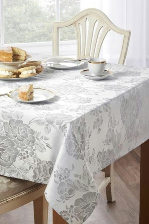 Emma Barclay Grace Floral Jacquard Tablecloths - Silver