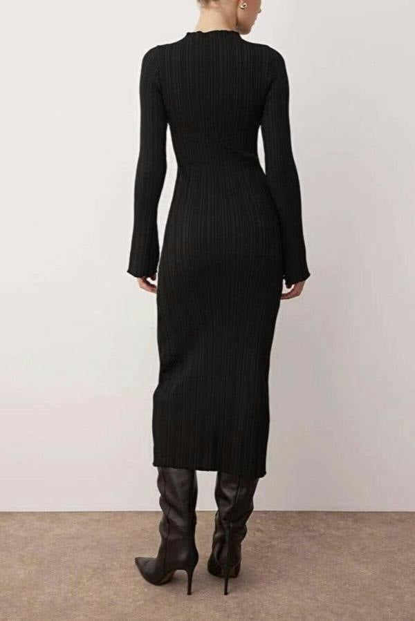 WOVCOR Bodycone Stand Collar A-Line Knit Maxi Dress