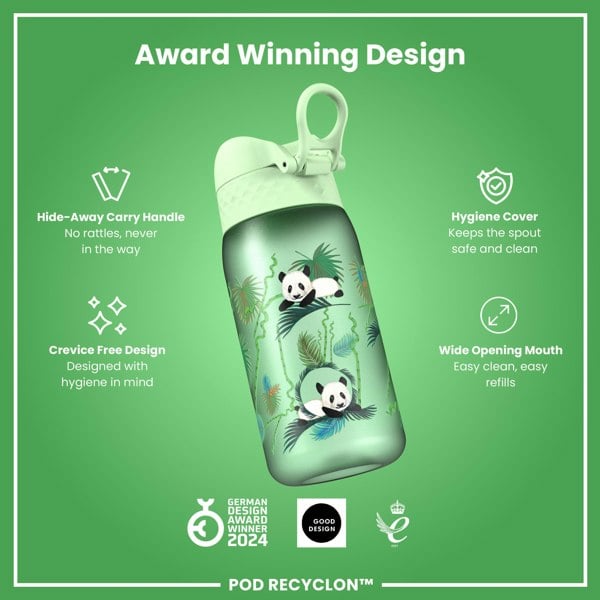 ION8 Leak Proof Kids' Water Bottle, Recyclon, Pandas, 350ml (12oz)