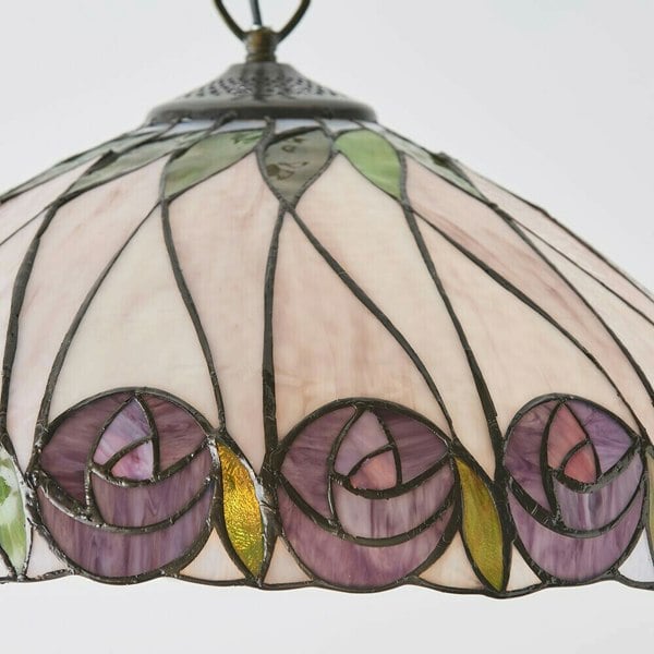 Tiffany Glass Hanging Ceiling Pendant Light Bronze & Round Rose Shade i00125 Loops